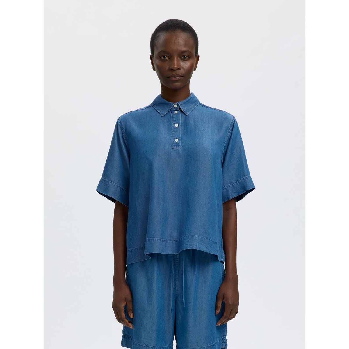 Polo medium blue denim, SELECTED