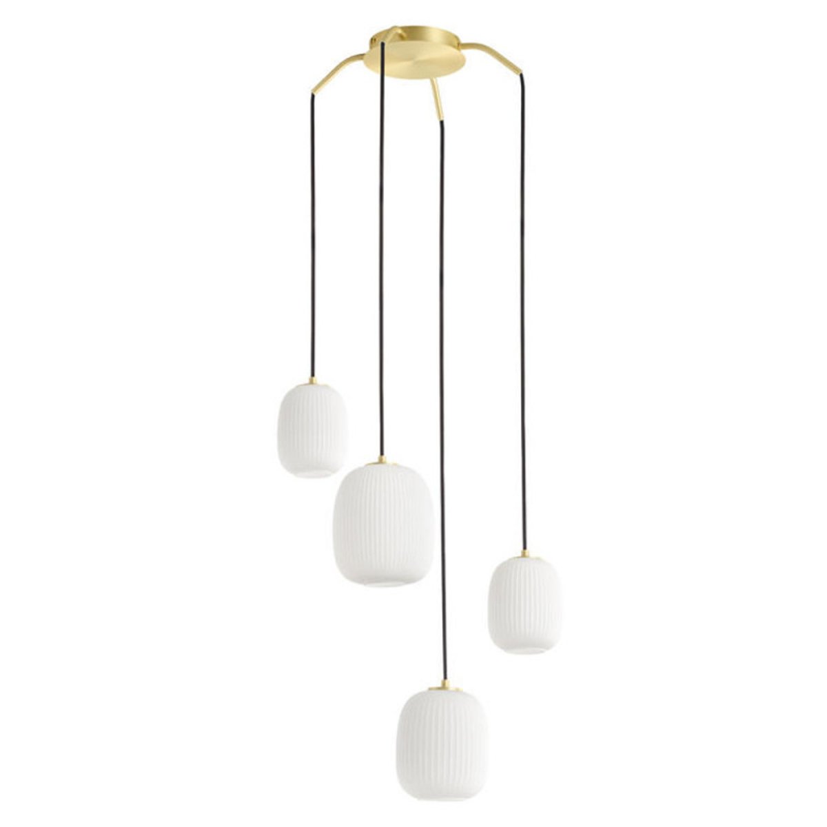 Suspension 4 lampes verre opale cannelé Jap laiton laiton, MILLUMINE