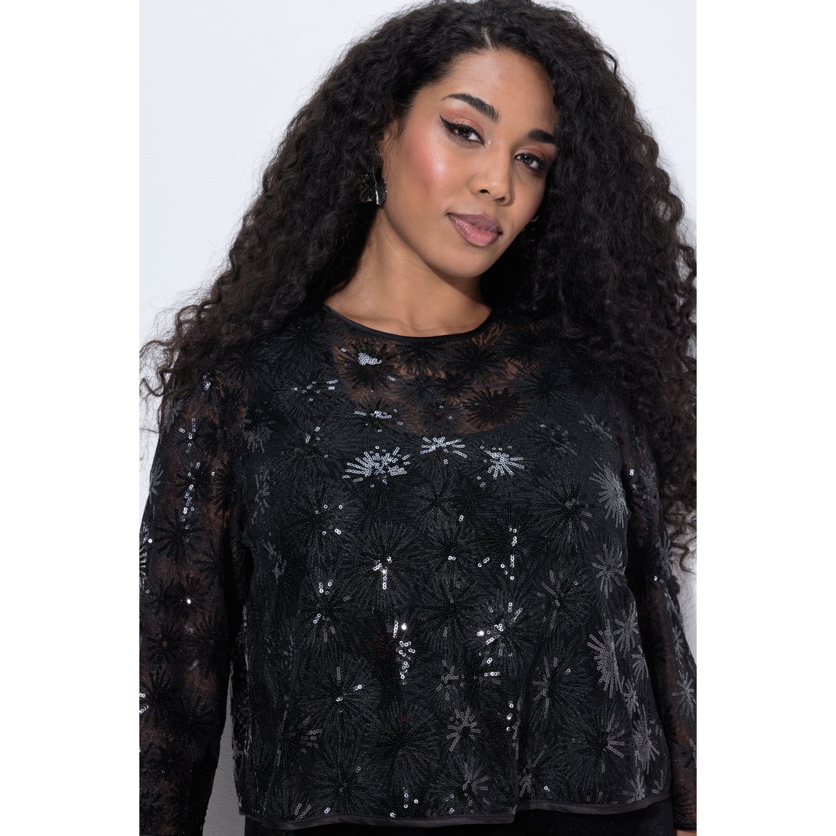 Robe de cocktail à paillettes, longueur midi noir, ULLA POPKEN