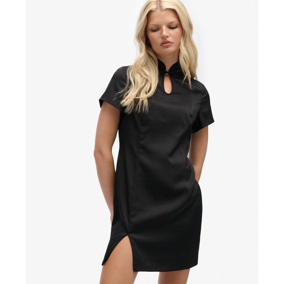 Mini-robe Mandarin en satin noir, SUPERDRY