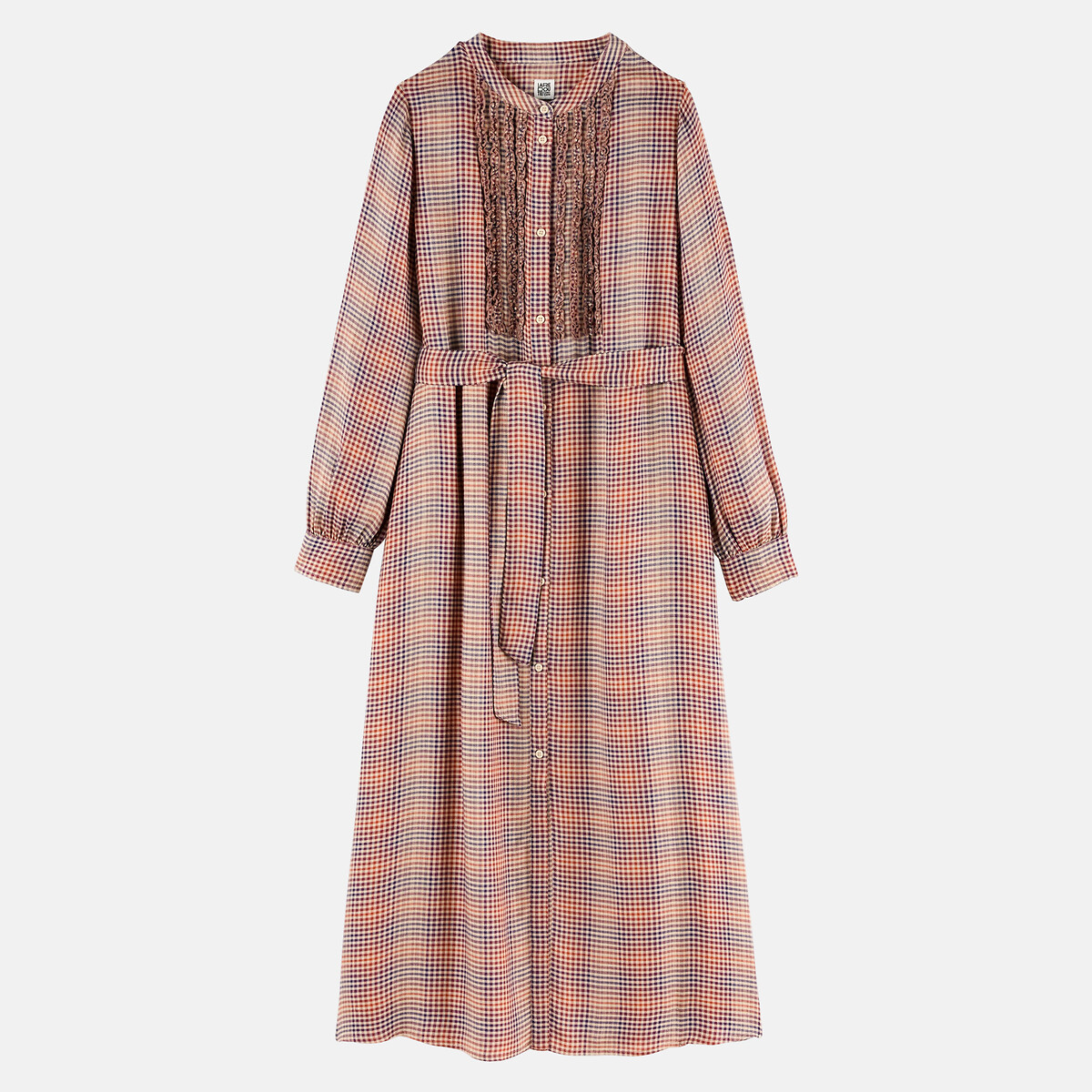 Robe-chemise longue, à carreaux et volants, manches longues carreaux, LA REDOUTE COLLECTIONS