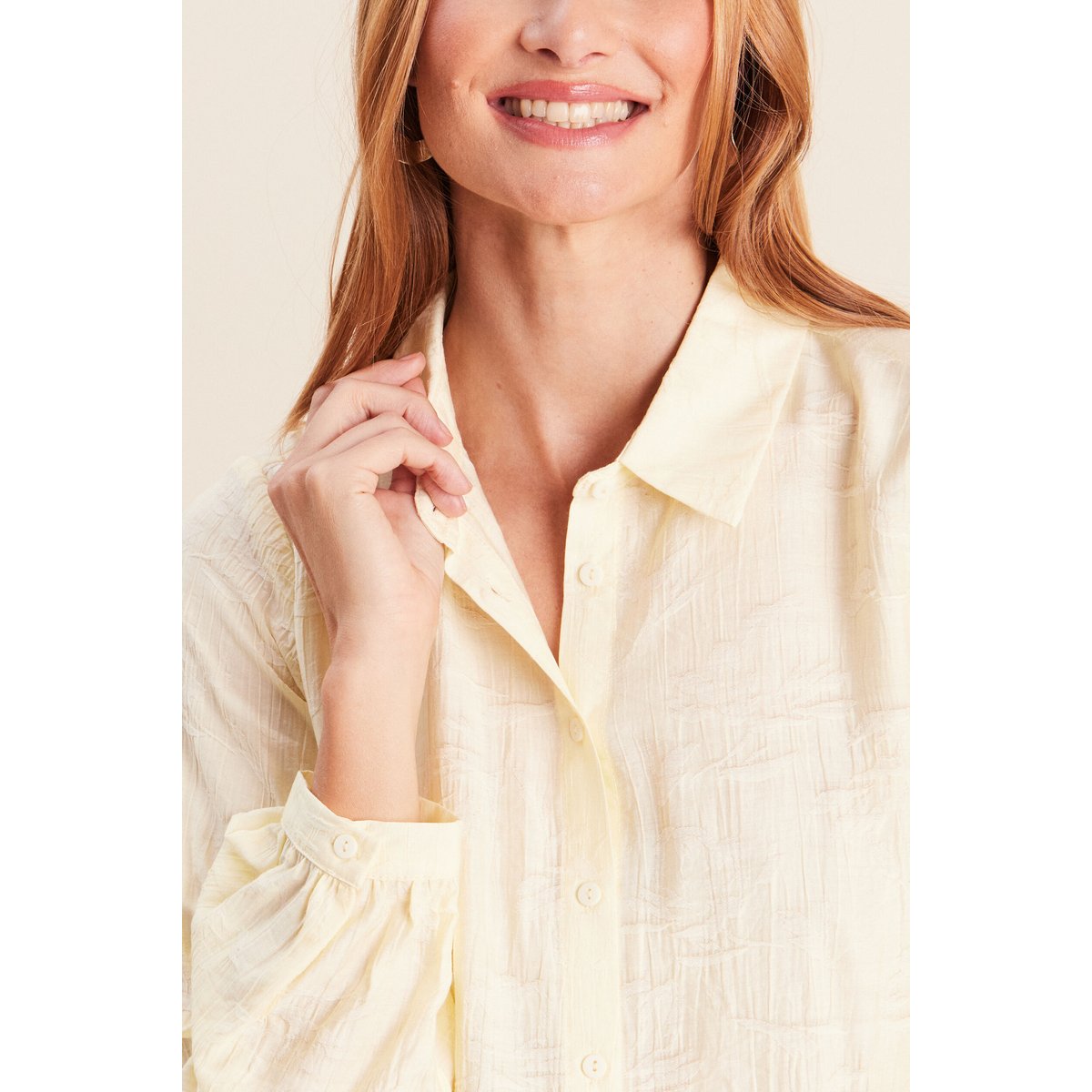 Chemise fluide manches longues jaune pastel, BREAL