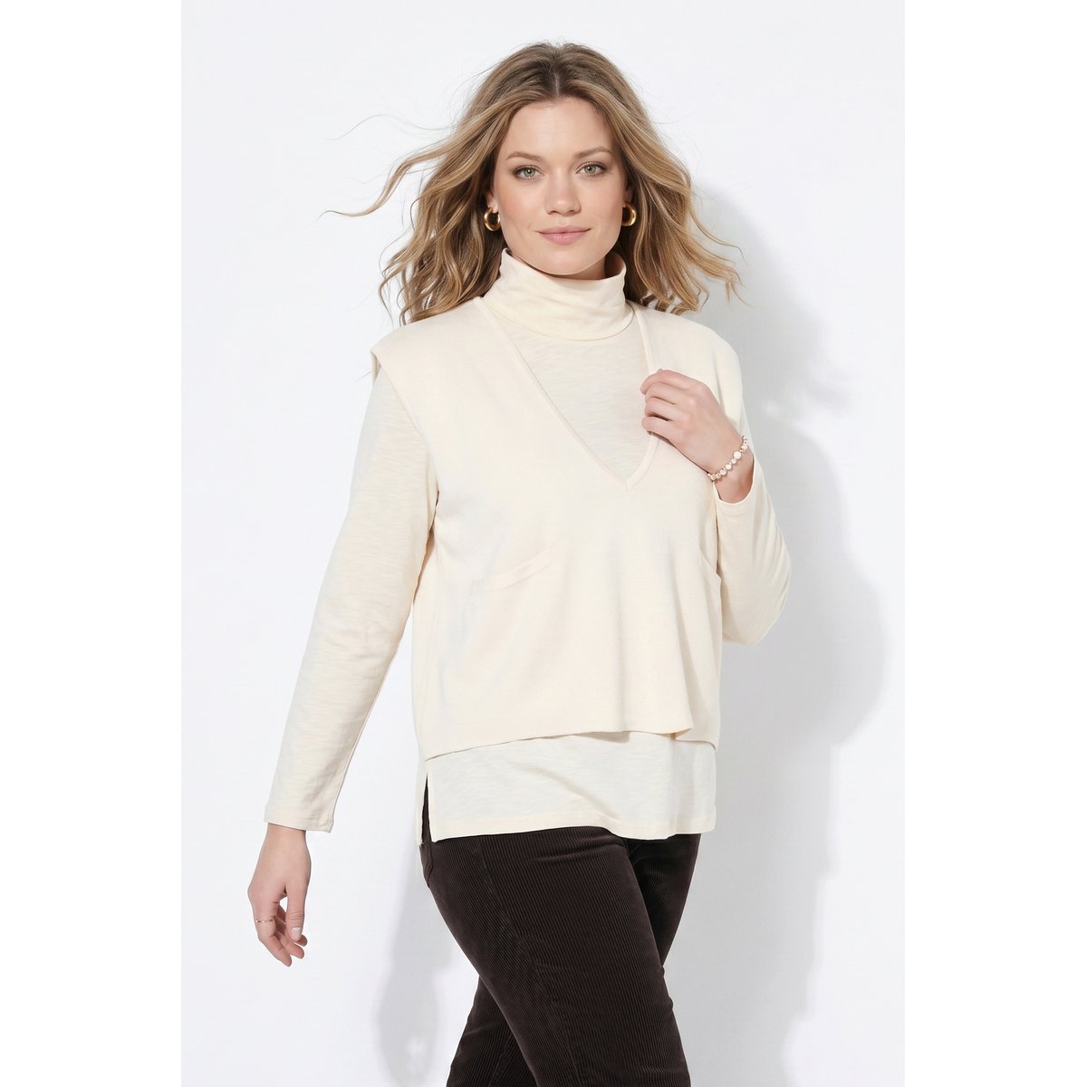 Pull sans manches, en coton bio blanc perle, ULLA POPKEN