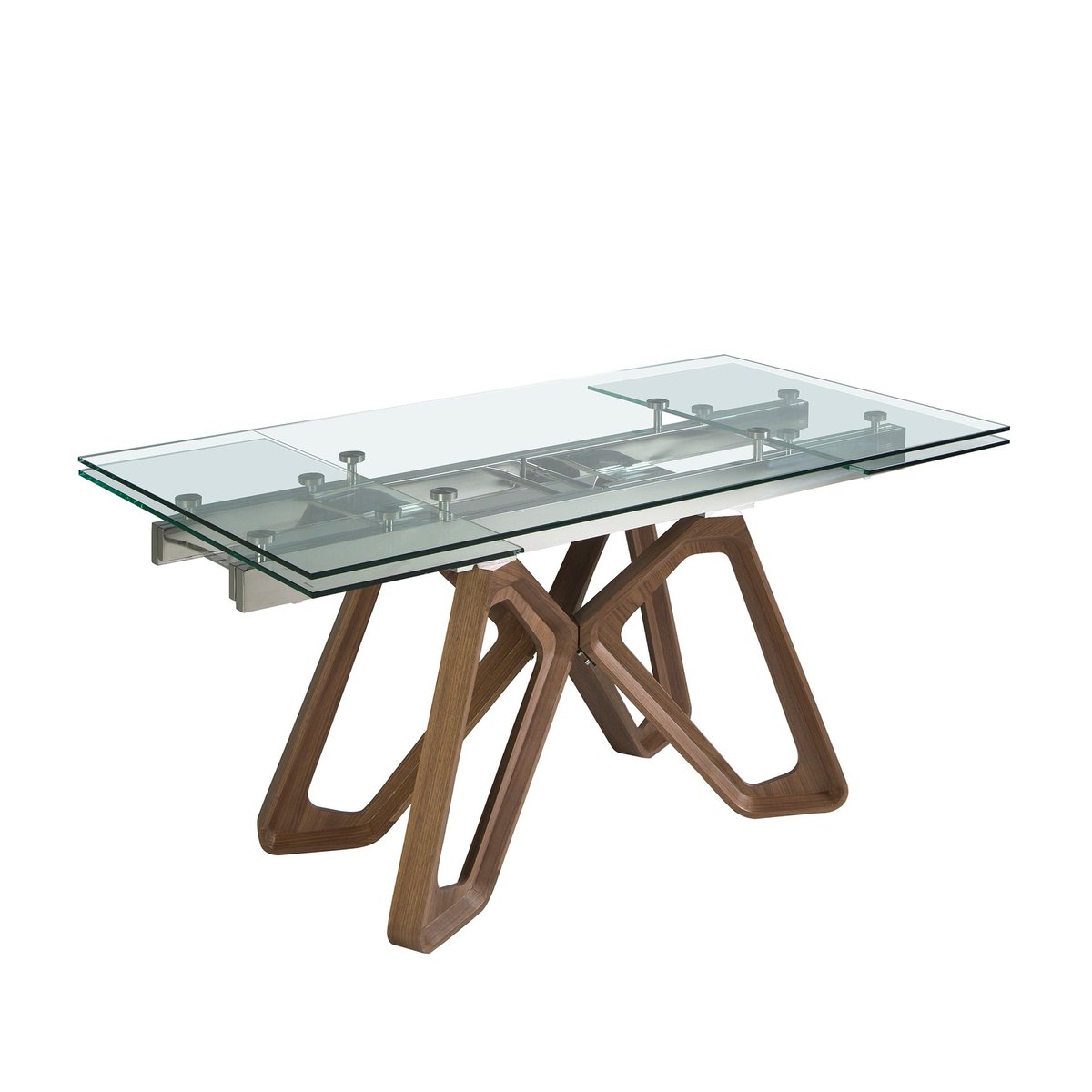 Table à manger à rallonge rectangulaire verre trempé et noyer noyer | verre | acier, ANGEL CERDA