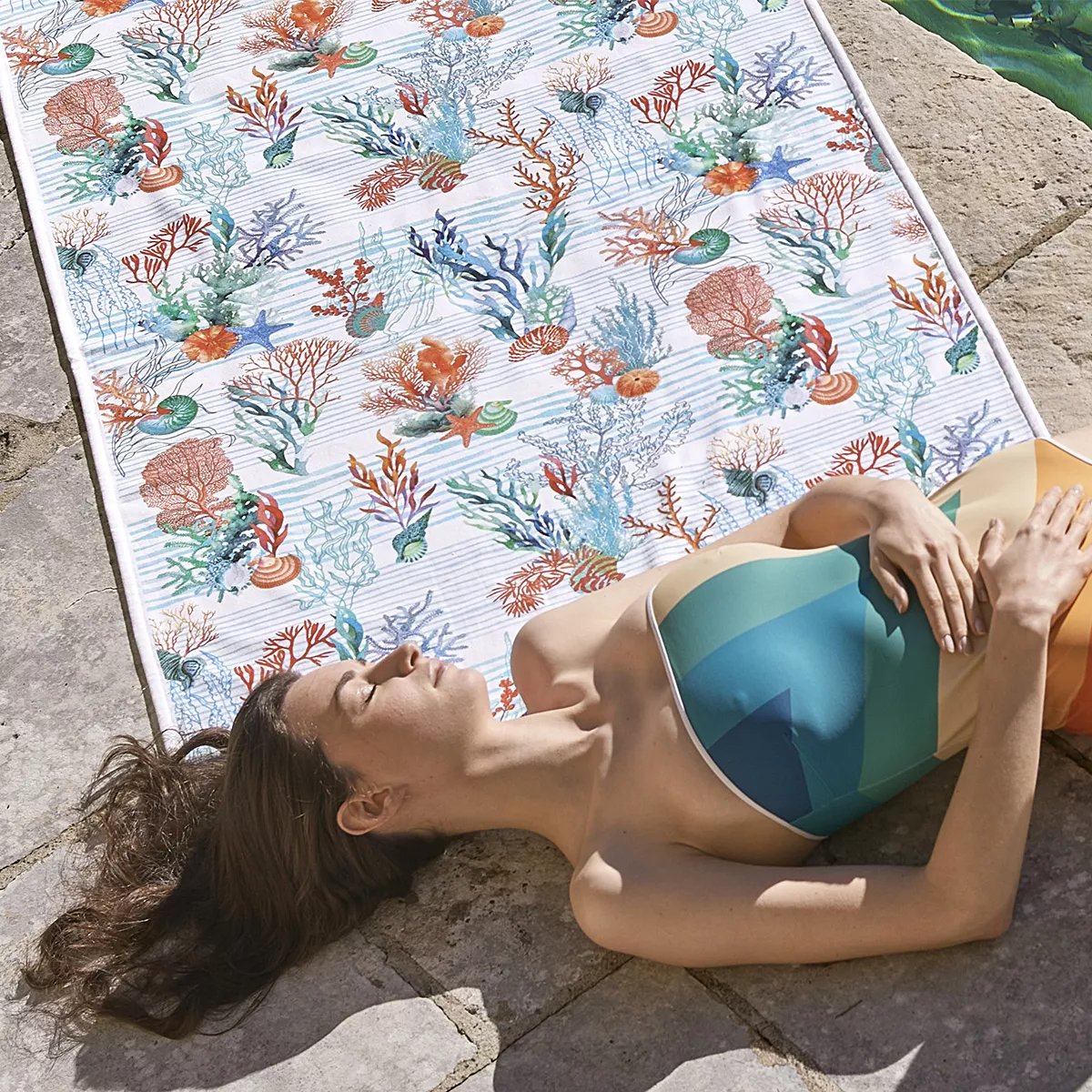 Fouta pur coton ALGUES corail, GARNIER THIEBAUT