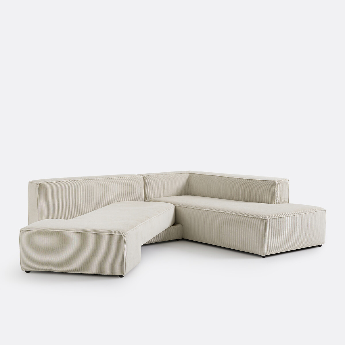 Canapé d'angle convertible, en velours côtelé moyennes côtes, GINOSA beige, LA REDOUTE INTERIEURS