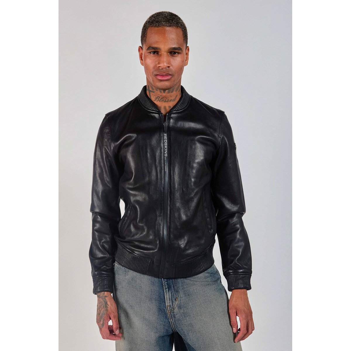 Blouson en cuir ROOSTER RACING noir, REDSKINS