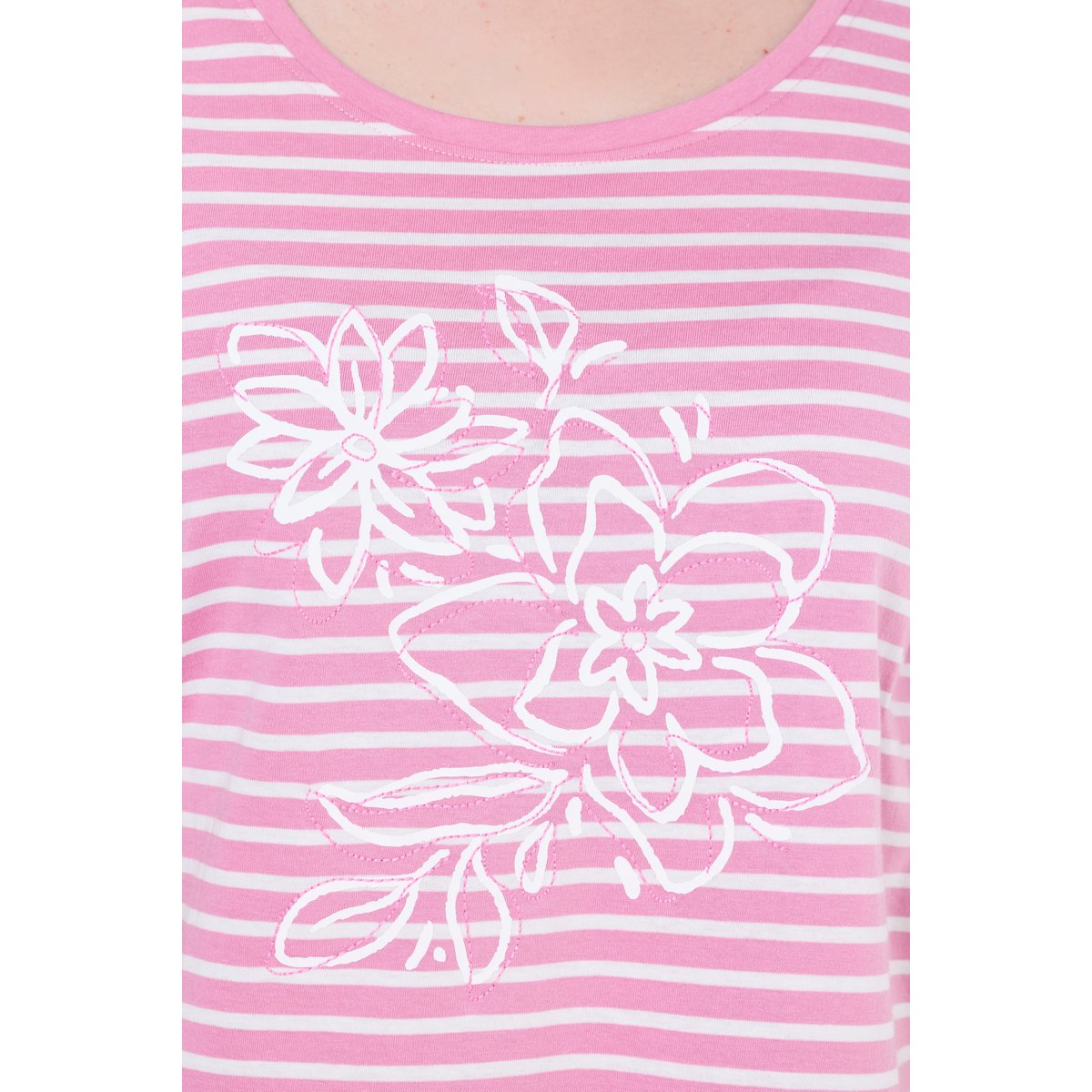 T-shirt rayé avec broderies rose clair, ULLA POPKEN