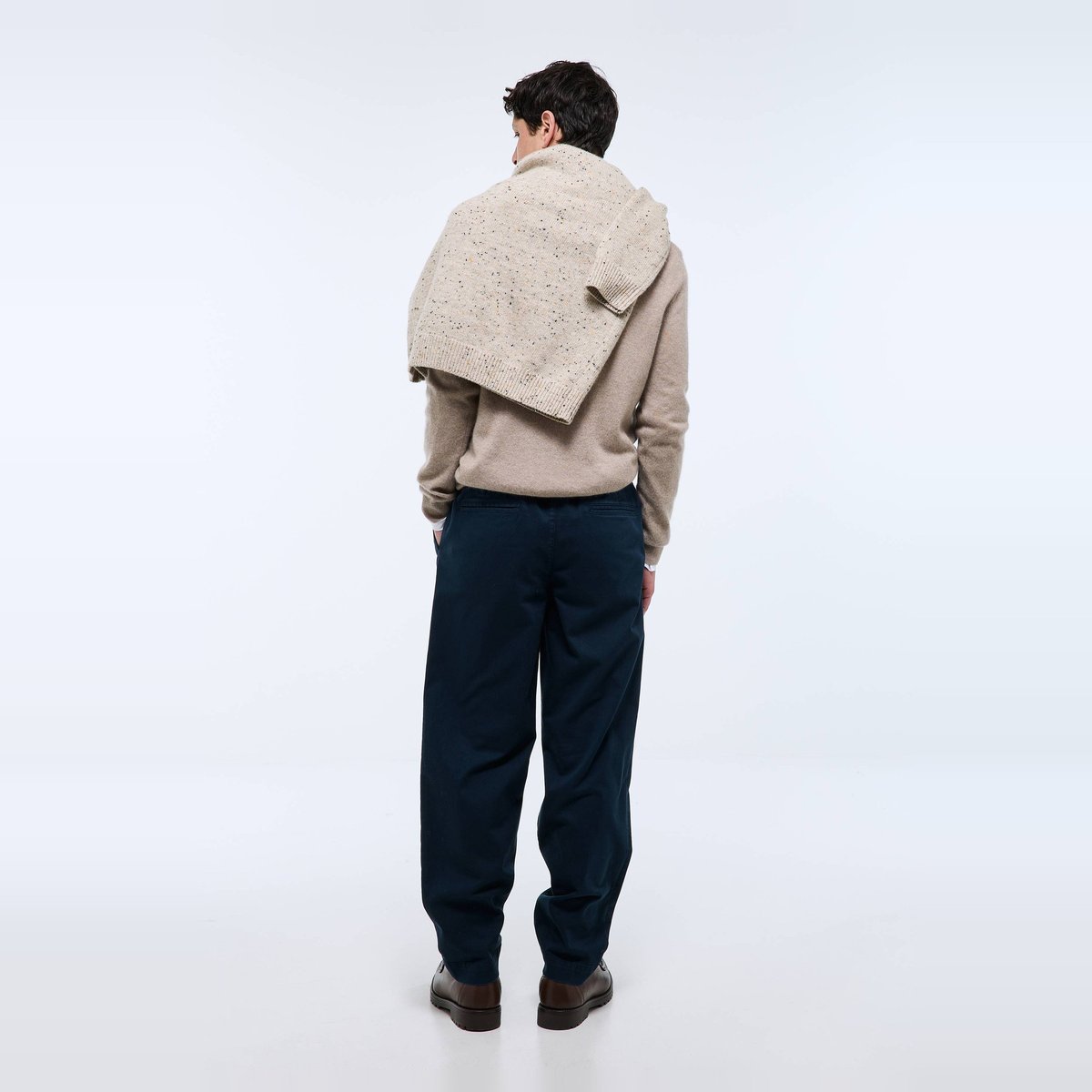 Pantalon à plis taille élastiquée marine, MONOPRIX