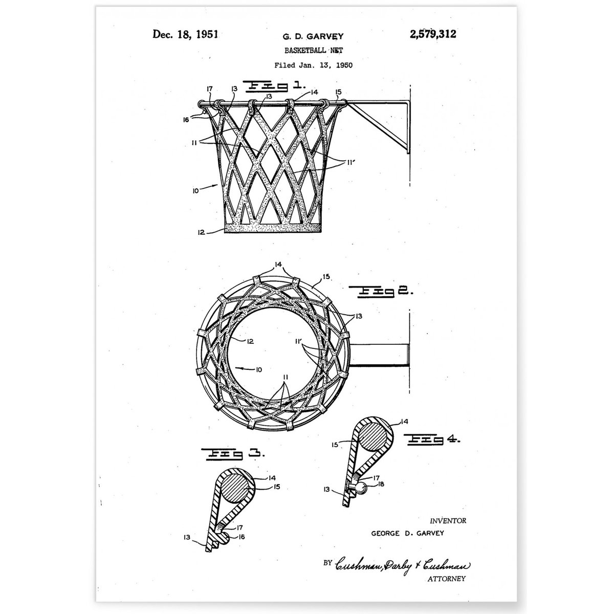 Affiche 'Brevet Panier de Basket' blanc, L'AFFICHERIE