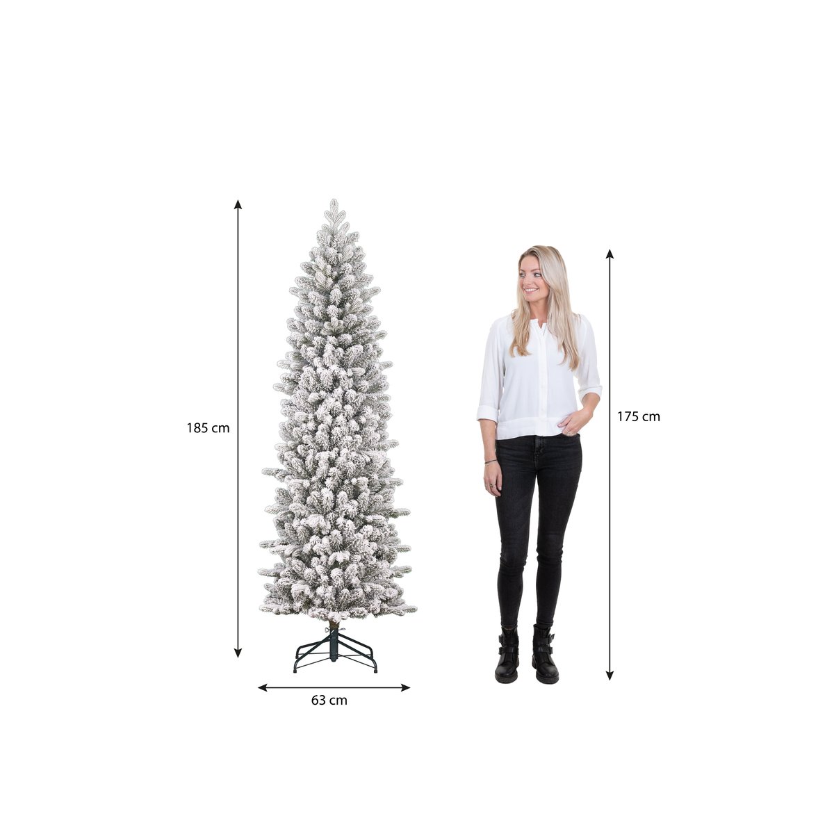 Sapin de Noël artificiel étroit et enneigé H185 cm HARMA vert, BLACK BOX TREES