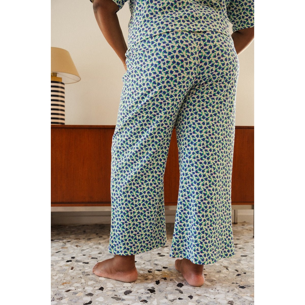 Pyjama Long Gaufré Coton BIO mini fleurs bleu, WE ARE JOLIES