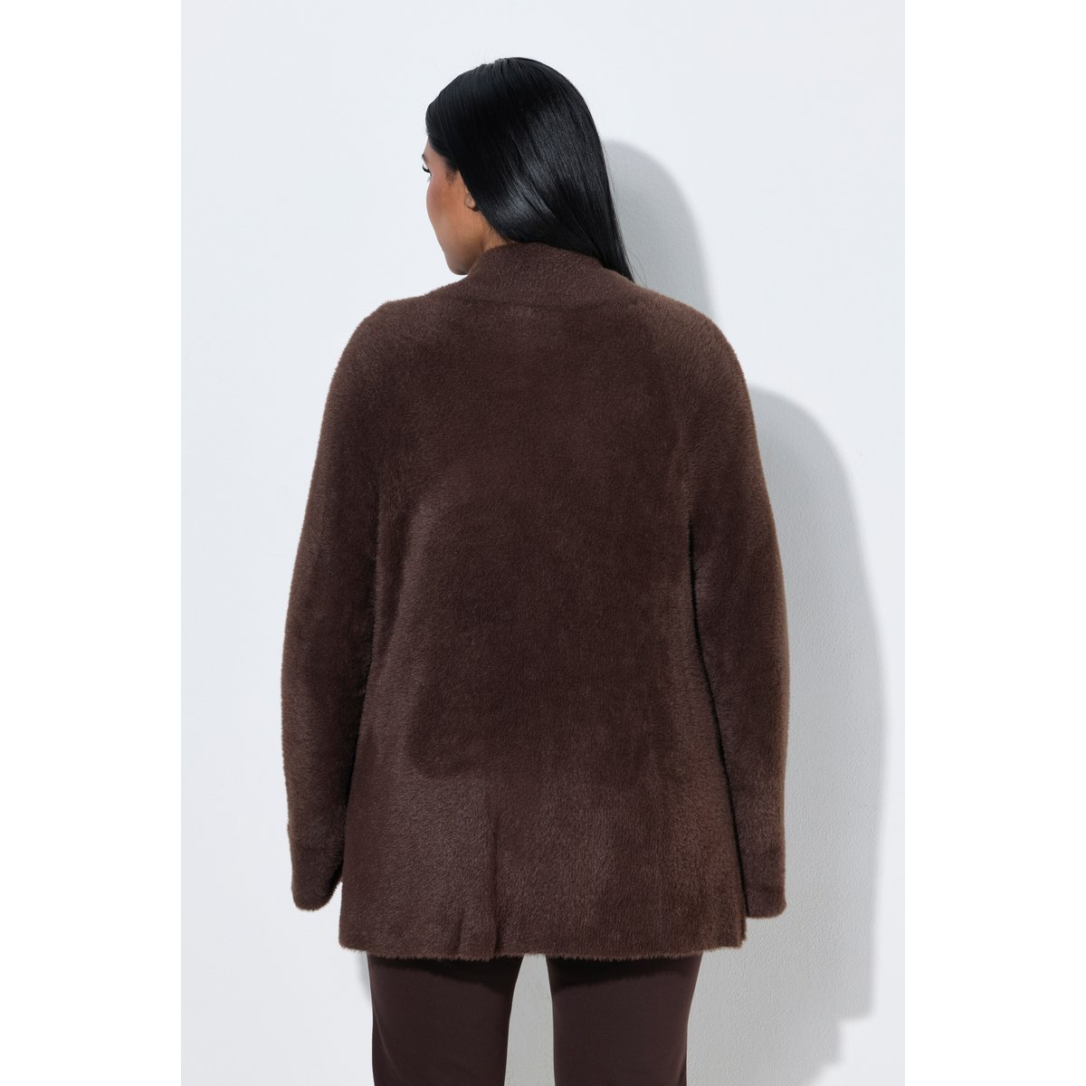 Cardigan en maille duveteuse, coupe évasée acajou, ULLA POPKEN