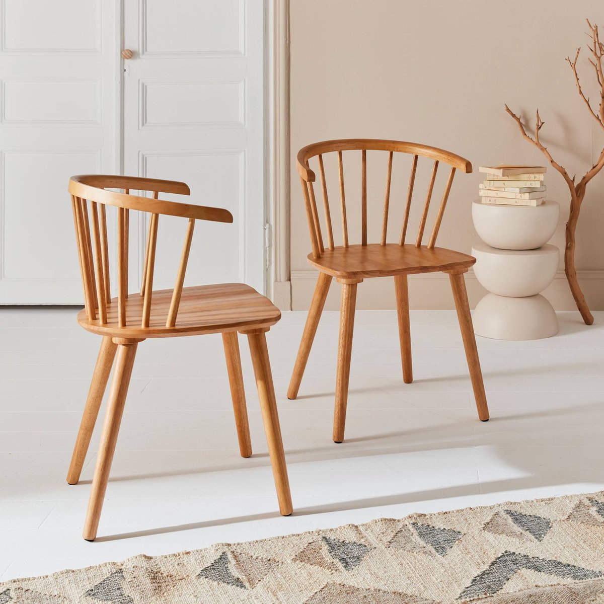 Chaise à barreaux bois d'hévéa et contreplaqué (lot de 2) PAULA naturel, SWEEEK
