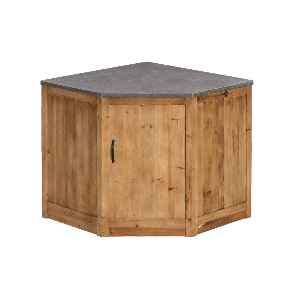 Meuble bas de cuisine en bois recyclé et pierre bleue CHAMPÊTRE bois clair, MADE IN MEUBLES 