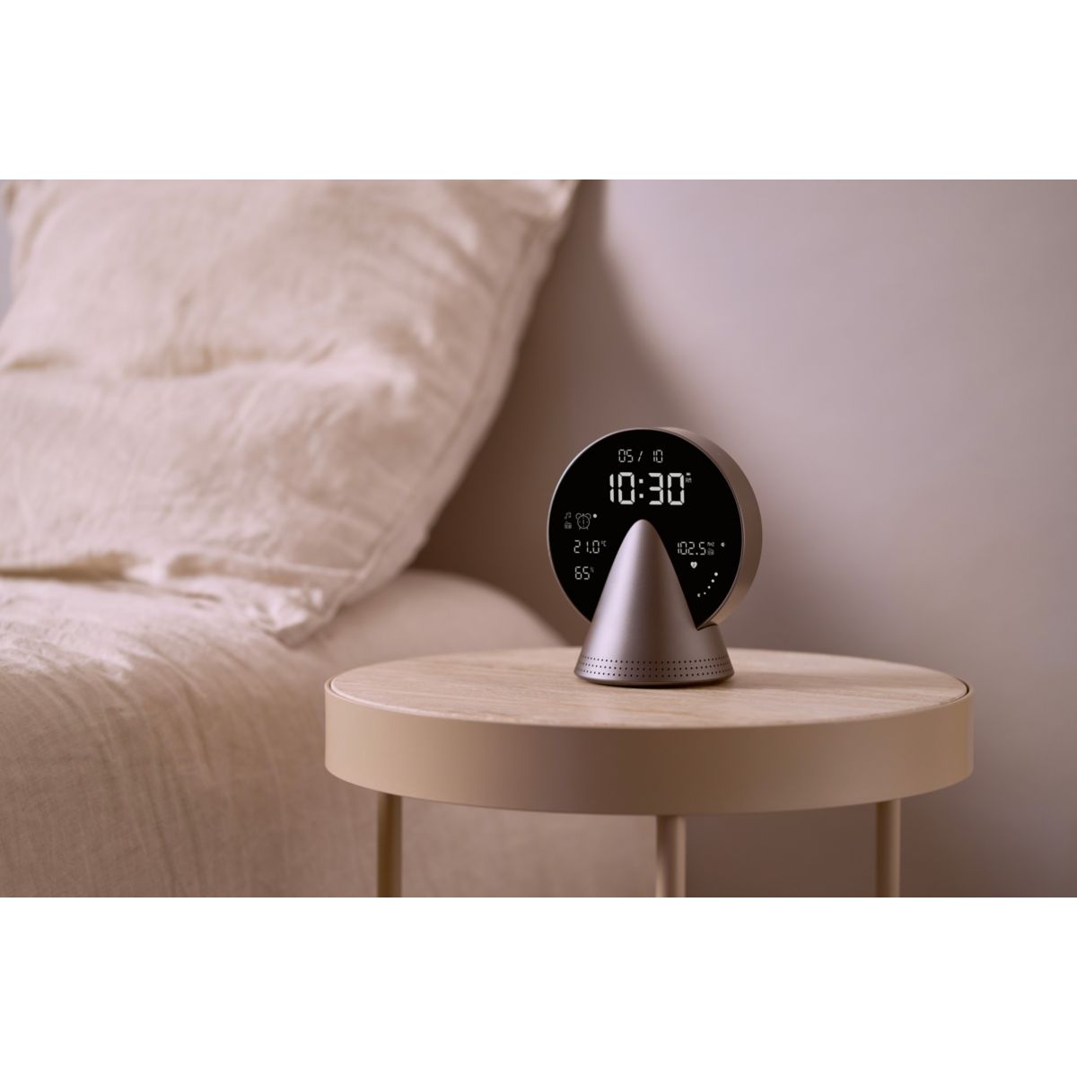 Radio réveil Conic Clock avec fonction Bluetooth Gris couleur unique, LEXON