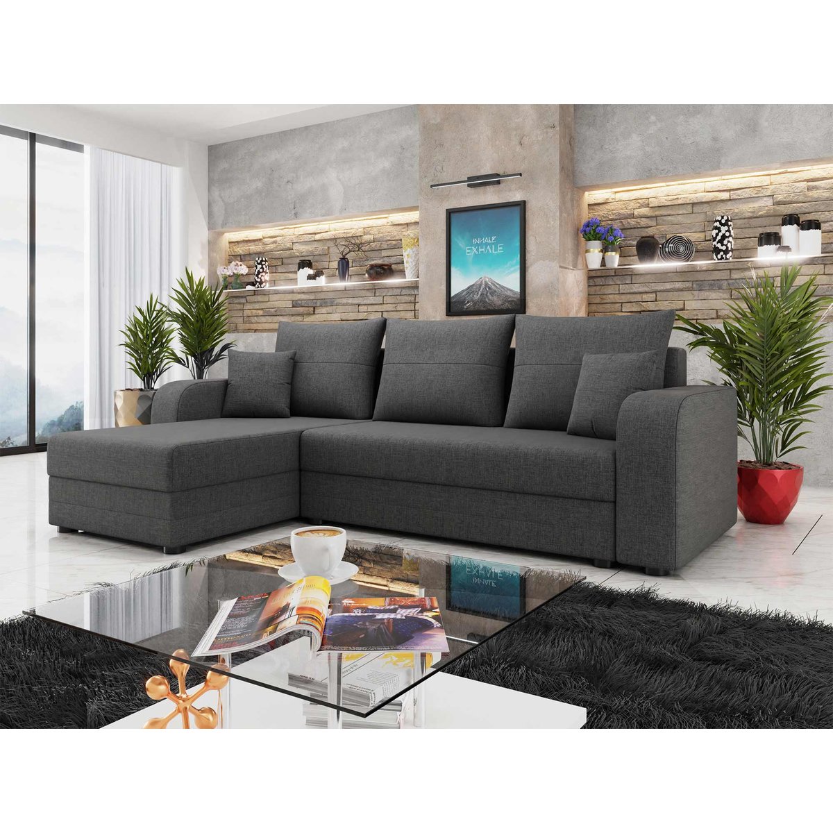 Canapé d'Angle Convertible 4 places - HARVEY gris foncé, BEST MOBILIER
