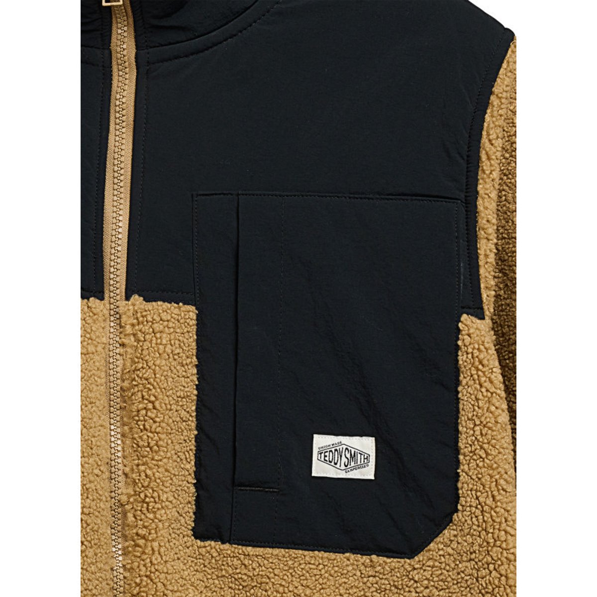 Veste zippée camel bi-matière avec un col montant et des poches camel, TEDDY SMITH