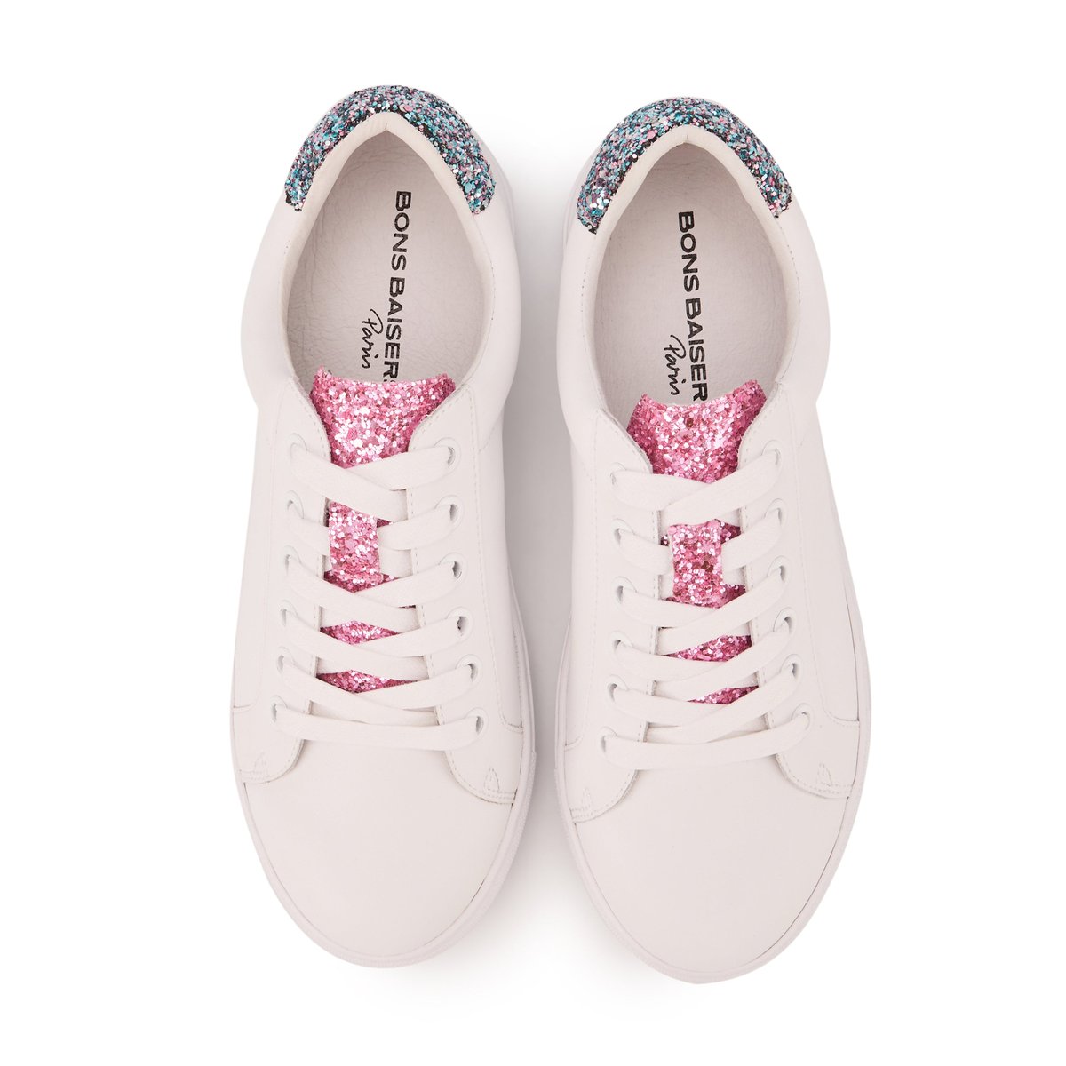 Baskets En Cuir Simone Glitters blanc, BONS BAISERS