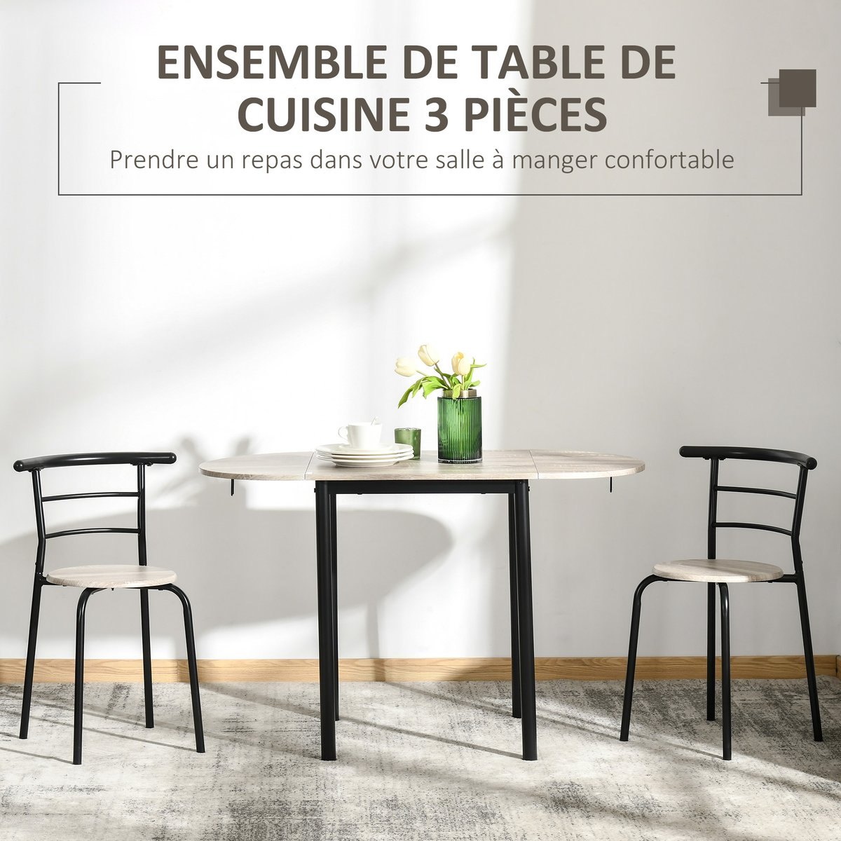 Ensemble de table à manger MDF Chêne noir et chêne clair, HOMCOM