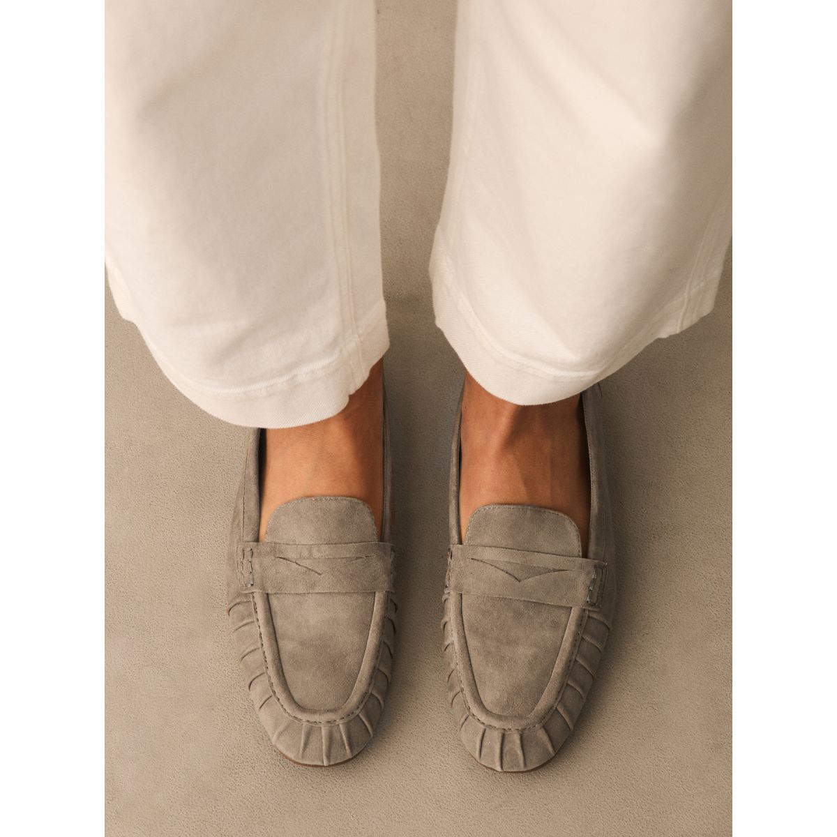 Mocassins froncés en cuir forever comfort vert kaki, NEXT