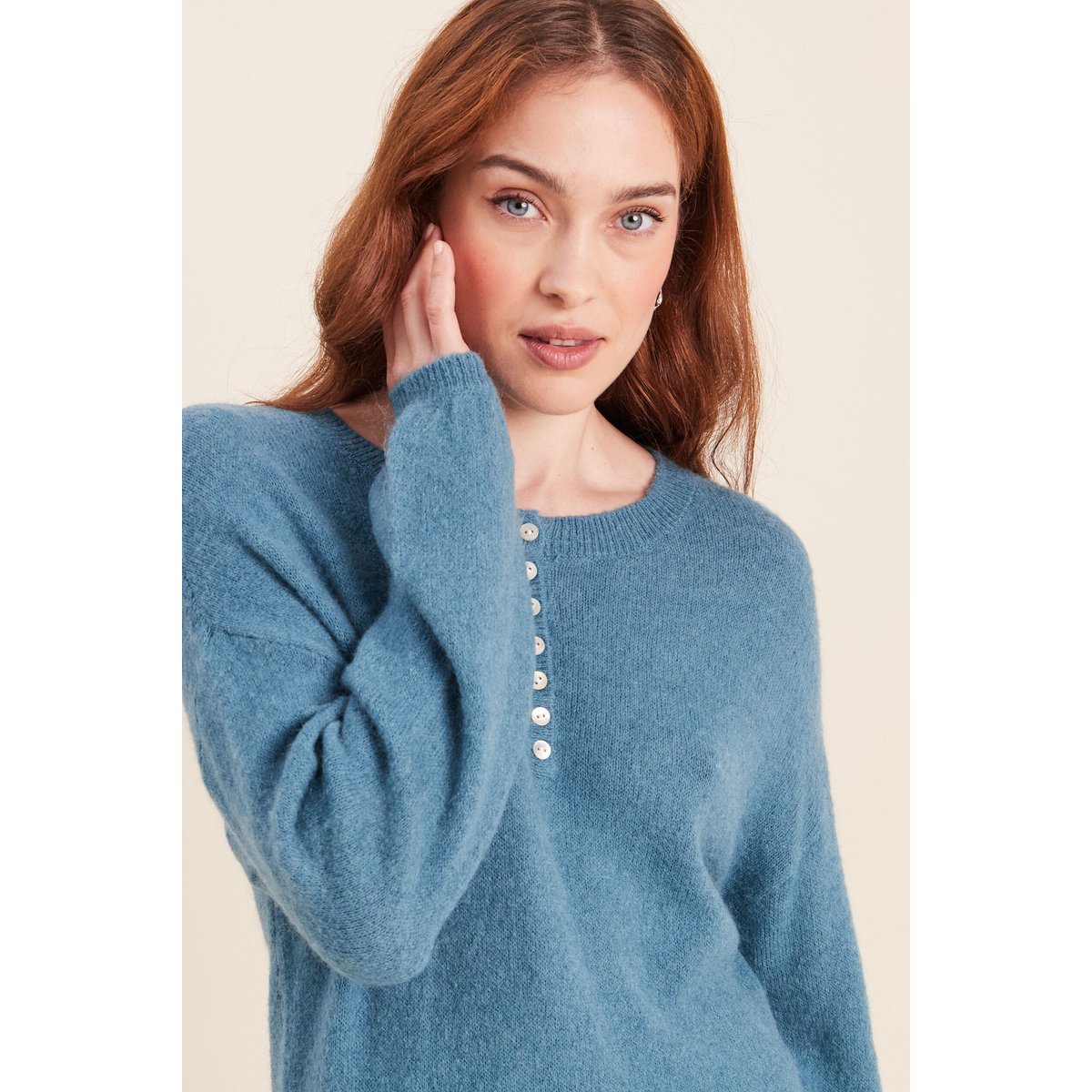 Pull col tunisien bleu pétrole, BREAL