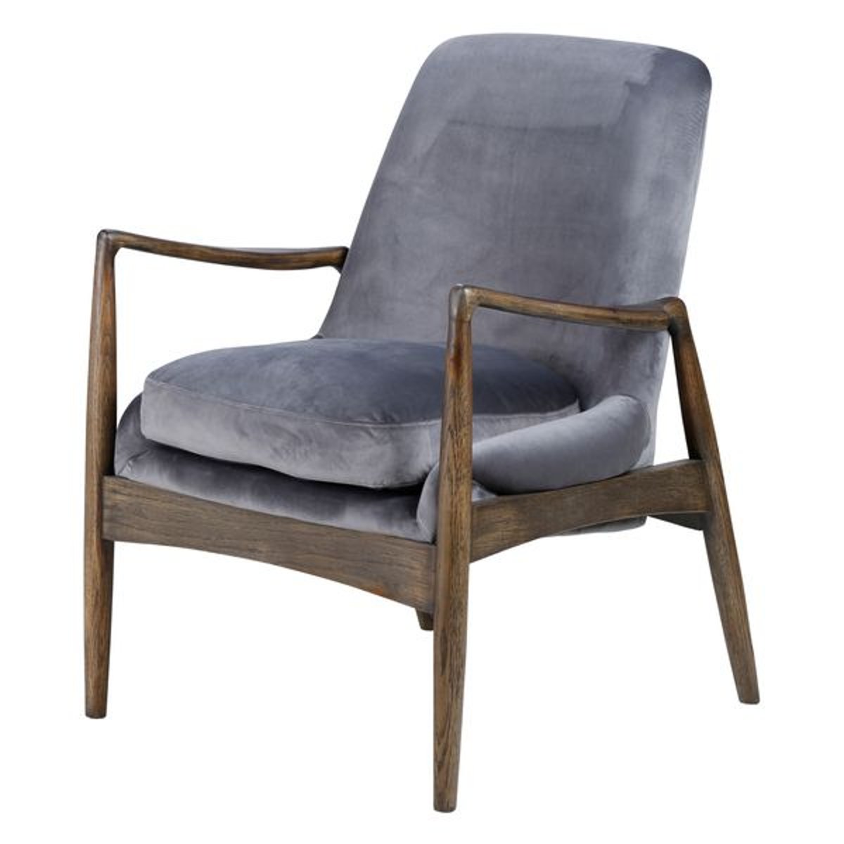 Fauteuil velours gris pieds frêne brûlé gris foncé, ZAGO