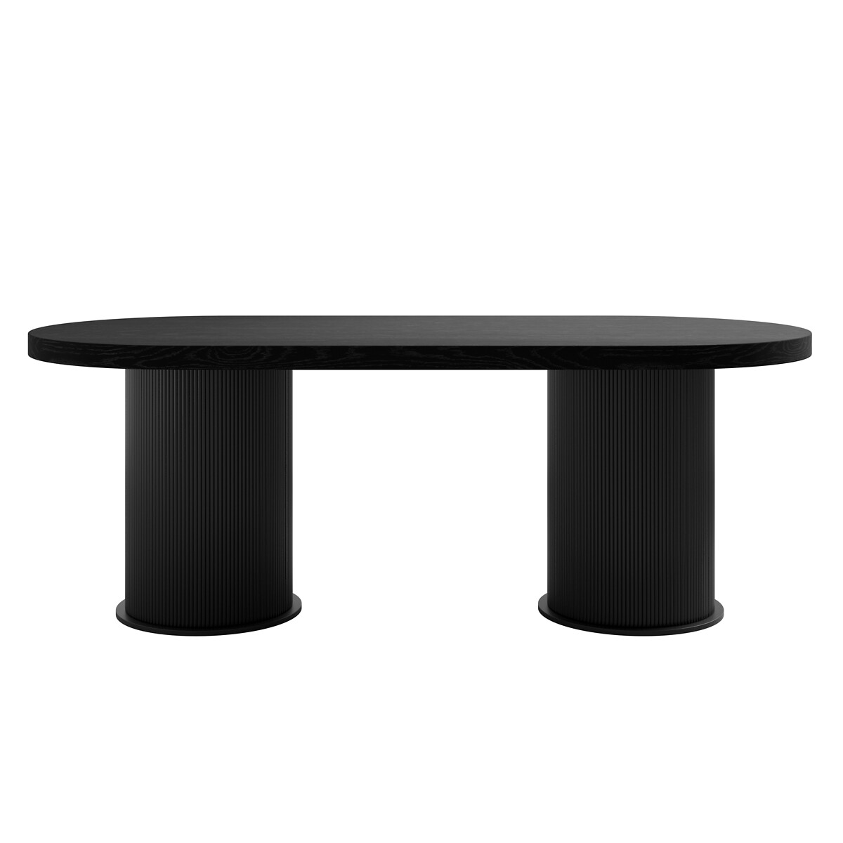 Asa Oval Japandi Ash Wood Dining Table with Ribbed Pedestal Base black, ÉDITÉ