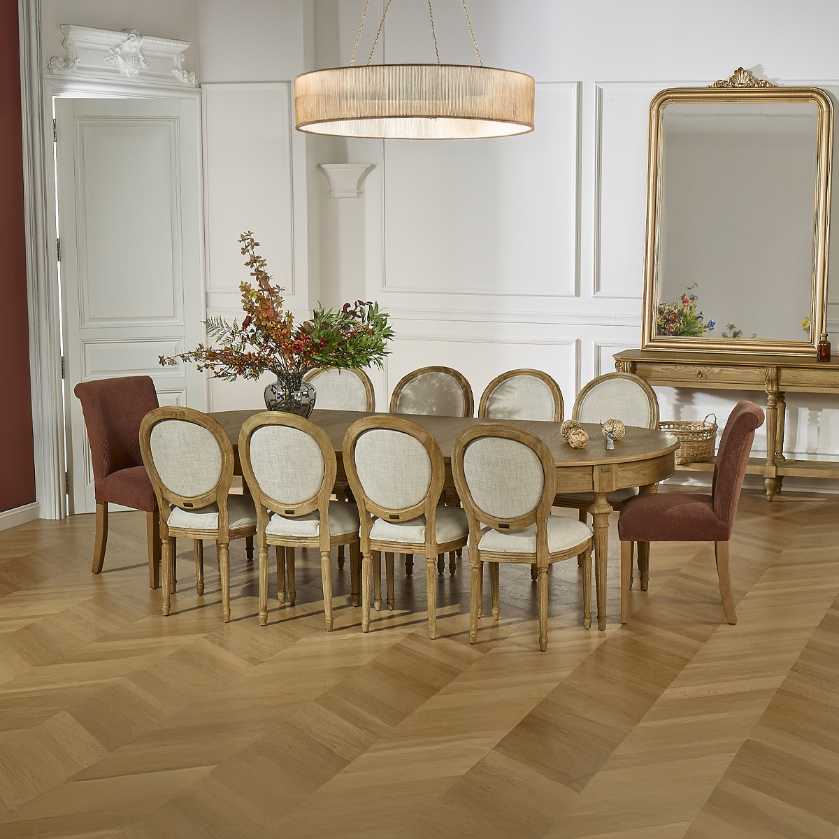 Table ovale en chêne 3 rallonges 4/10 couverts AMBRE marron, ROBIN DES BOIS