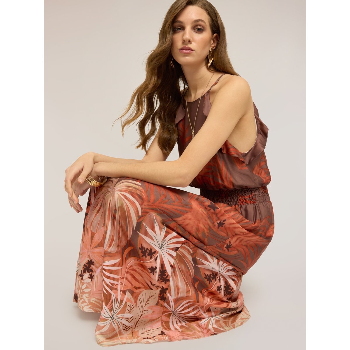 Robe longue imprimée orange soleil, MOTIVI