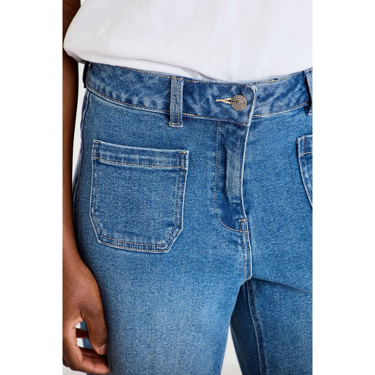 Jean wide leg cropped taille haute denim double stone, CACHE CACHE