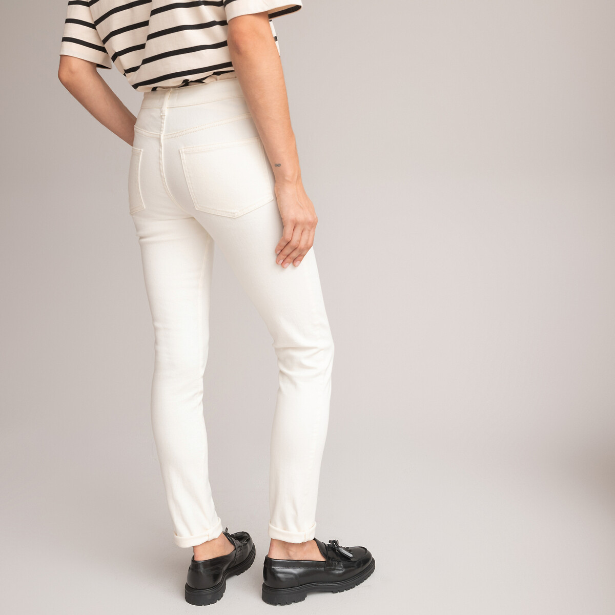 5-Pocket Slim Fit Trousers in Stretch Cotton ivory, LA REDOUTE COLLECTIONS