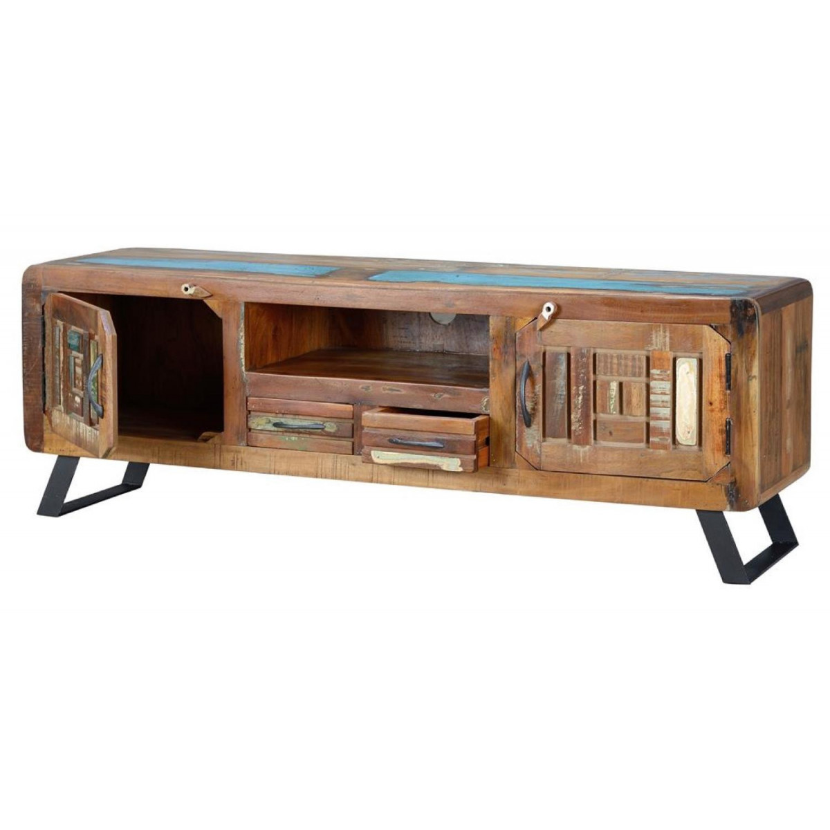 Meuble tv 2 tiroirs - CALYPSO marron, DECORATION D’AUTREFOIS