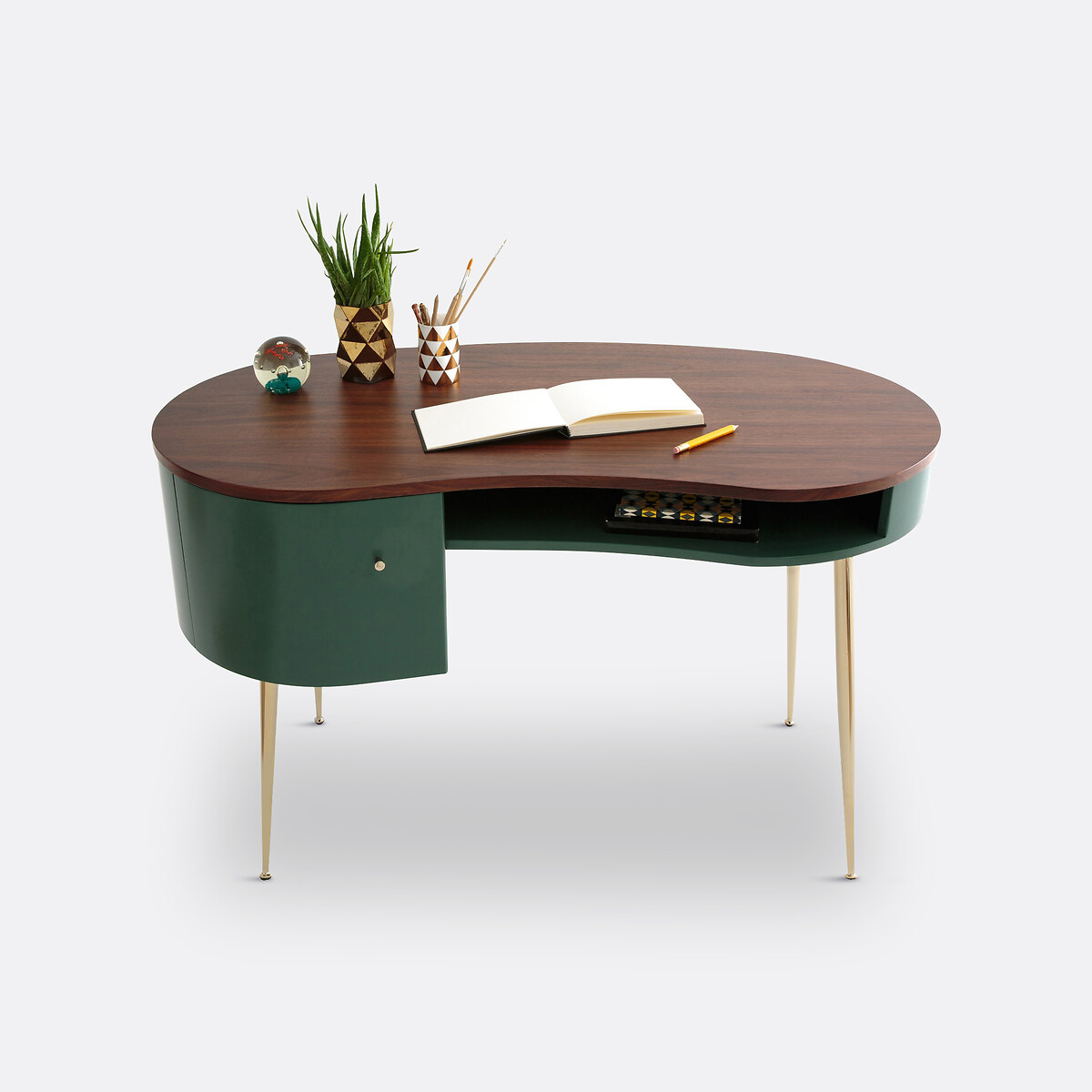 Bureau vintage plaqué noyer, Topim vert/noyer, LA REDOUTE INTERIEURS