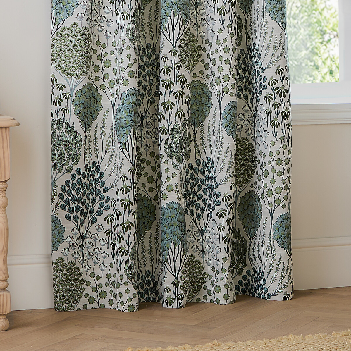 Ophelia Jacquard Floral Room Darkening Pencil Pleat Curtains thyme, WYLDER