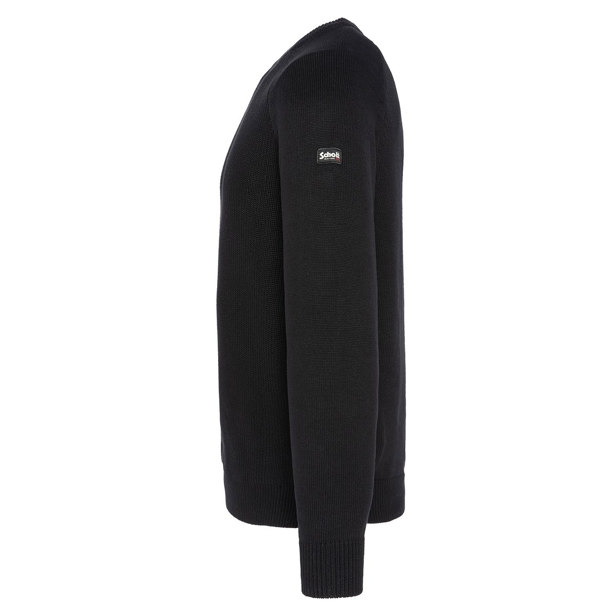 Pull col rond côtelé noir, SCHOTT