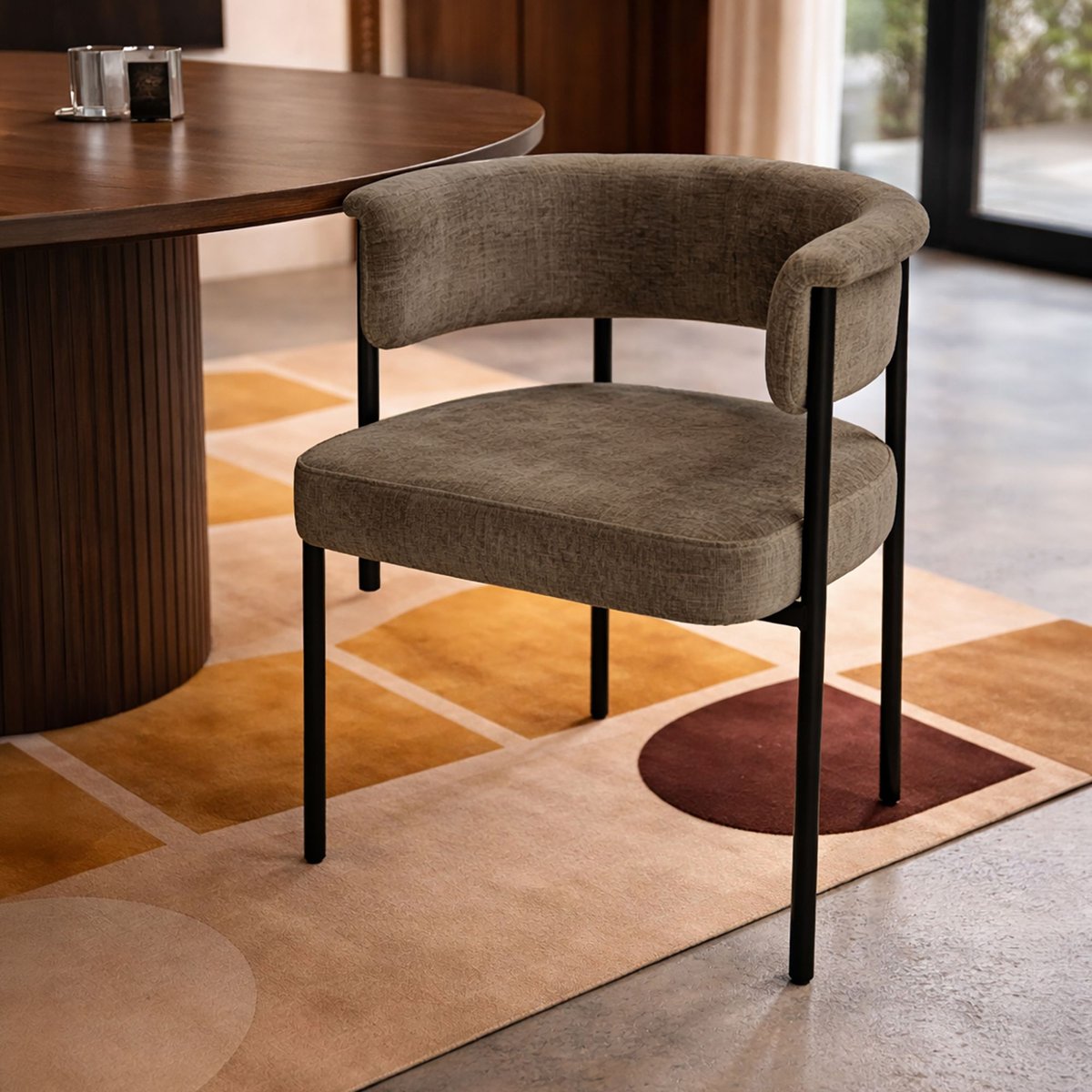 Lot de 2 fauteuils de table pied métal et tissu, COLETTE coffee, NOW'S HOME