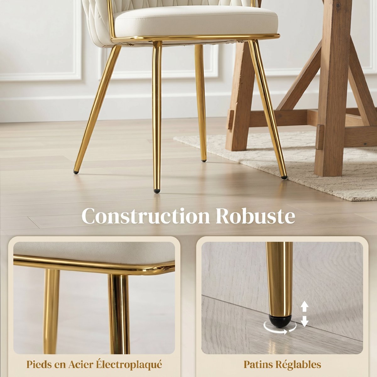 Chaise de salle à manger Velours (100% crème, HOMCOM