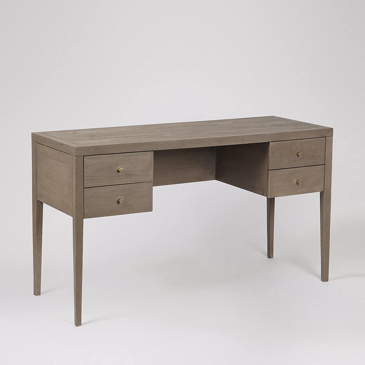 Valente Mango Wood Wide 4 Drawer Desk grey, SWOON