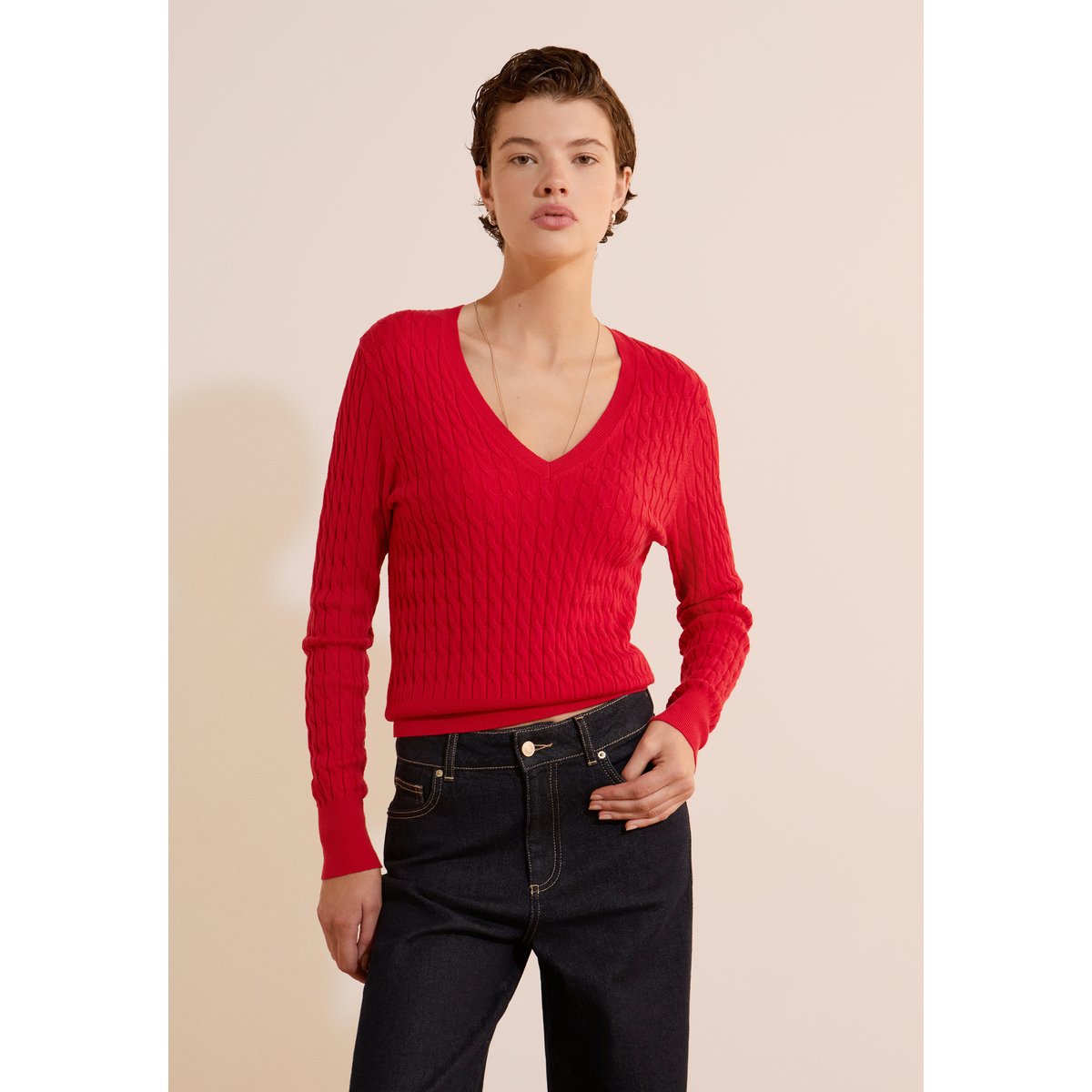 Top col V en coton BRUNO BROD jean denim, ETAM