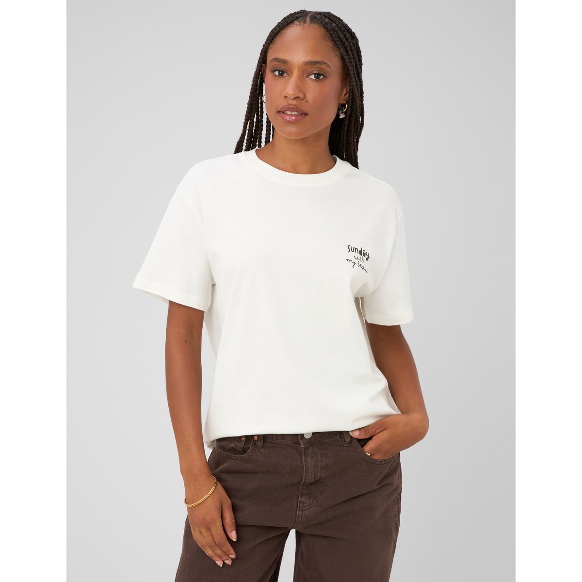 T-shirt imprimé devant/dos blanc écru, BZB