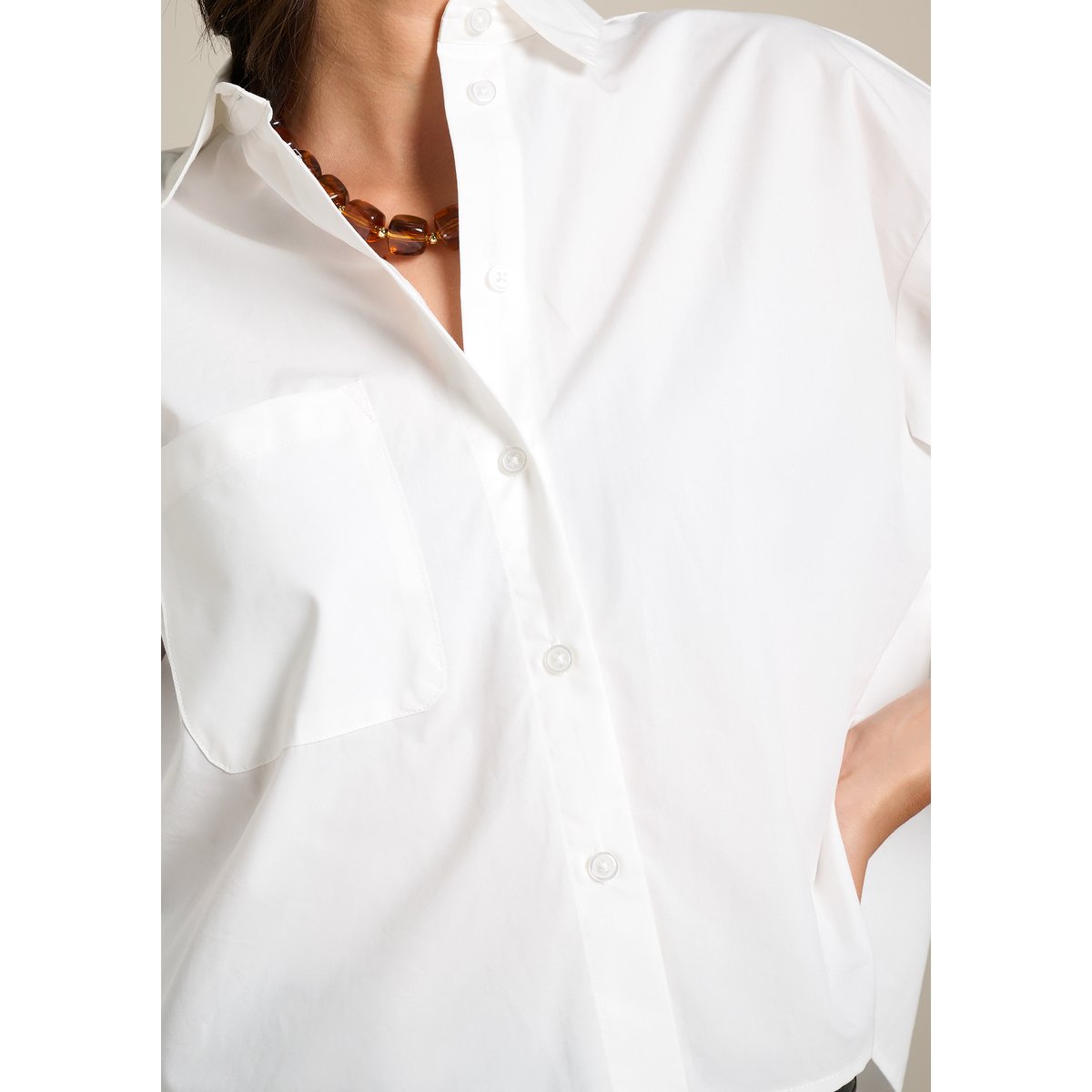 Chemise popeline courte blanc, LOLALIZA