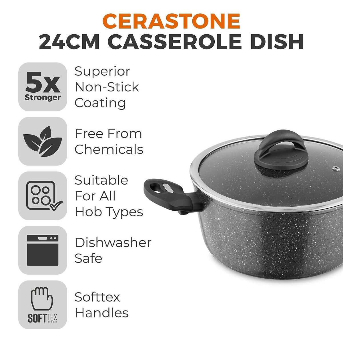 24cm Cerastone Forged Casserole with grey, TOWER
