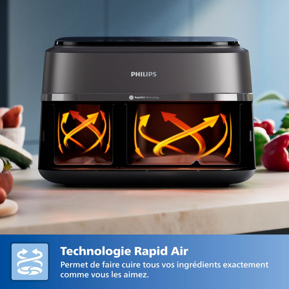 Airfryer NA352/00 Friteuse sans huile double panier Noir/Doré, Série 3000 9L (3+6L) couleur unique, PHILIPS