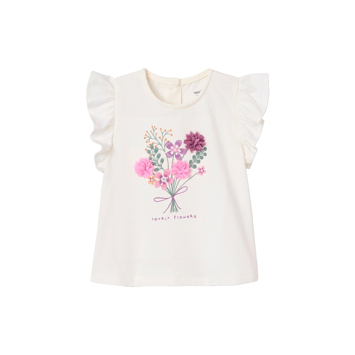 T-shirt avec fleurs en relief bébé vanille, VERTBAUDET