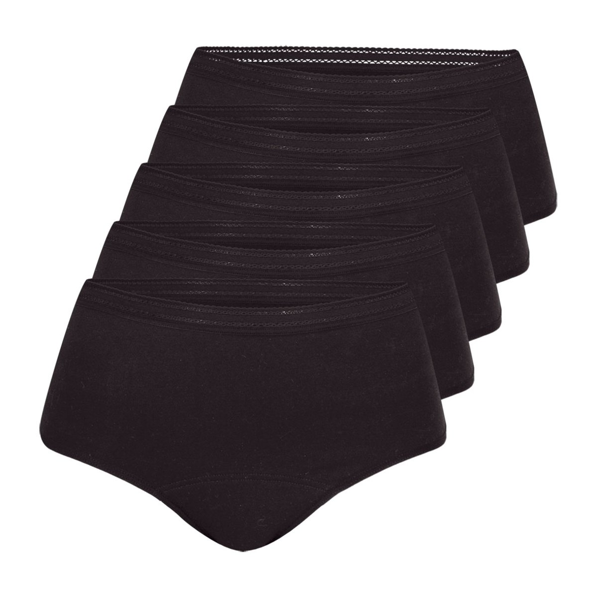 Culottes menstruelles taille haute, lot de 5 noir, ATHENA