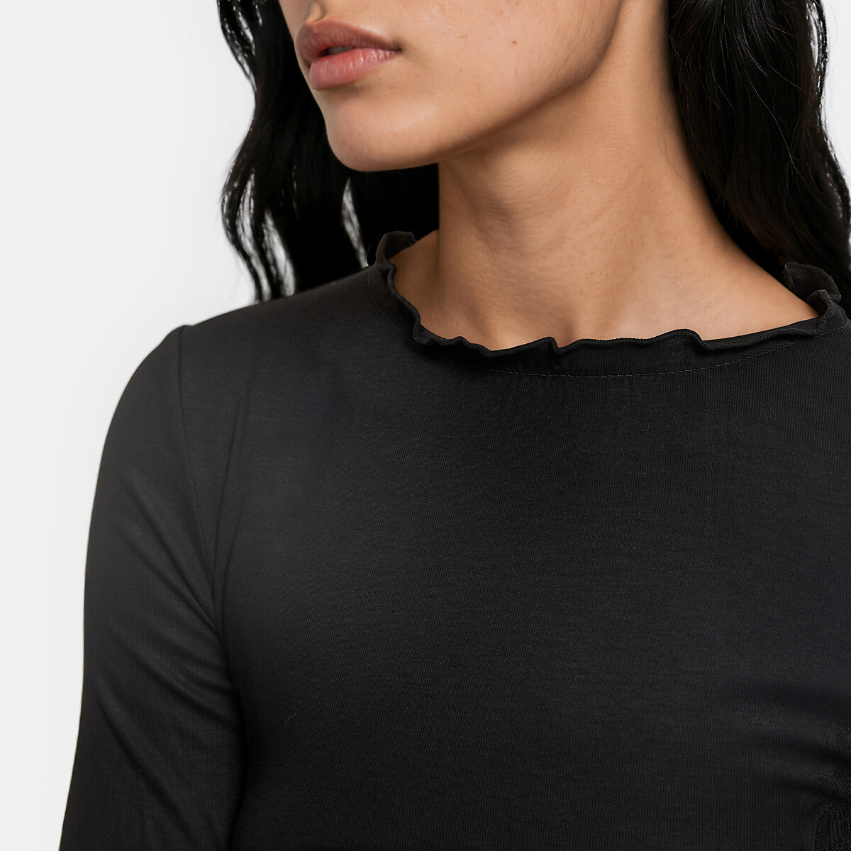 T-shirt froncé col rond manches longues noir, LA REDOUTE COLLECTIONS
