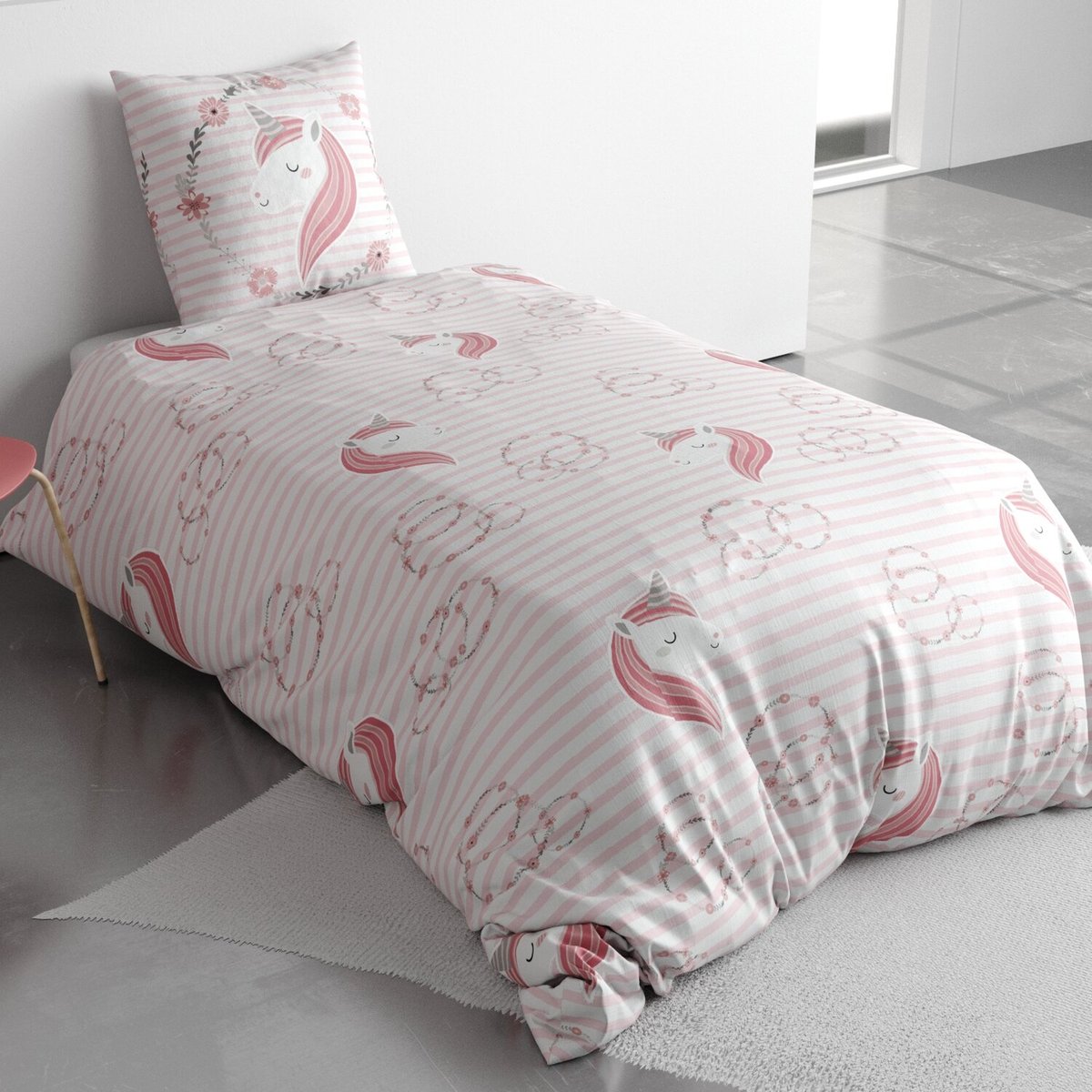 Parure imprimée avec housse de couette et taie(s) en coton, Rina rose, C DESIGN HOME TEXTILE