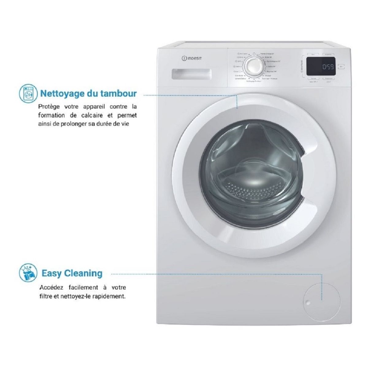 Lave linge hublot IM864MYTIMEFR couleur unique, INDESIT