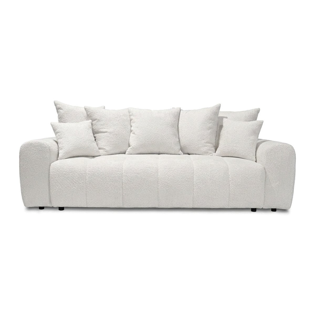 Canapé droit convertible 3 places en tissu bouclette, ROXELANE blanc, BOBOCHIC